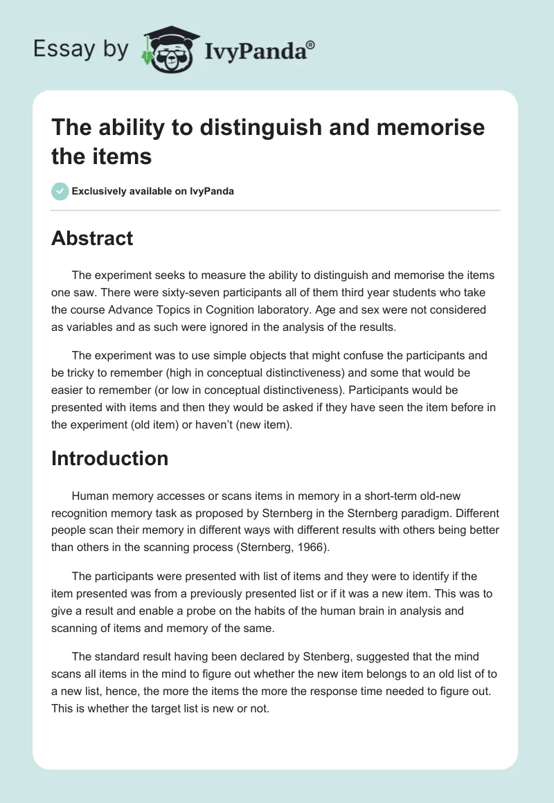 The ability to distinguish and memorise the items. Page 1