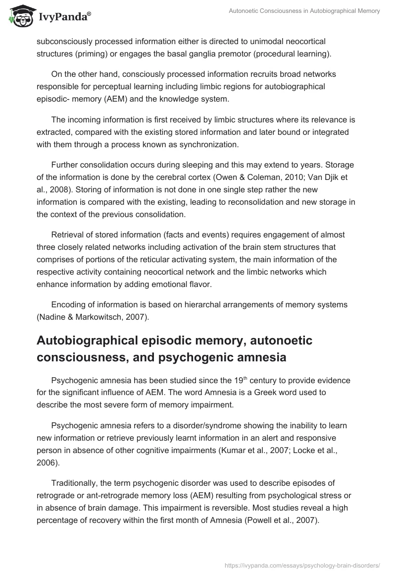 Autonoetic Consciousness in Autobiographical Memory. Page 3