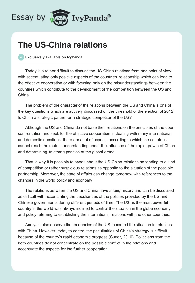 The US-China relations. Page 1