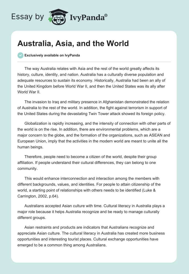 Australia, Asia, and the World. Page 1