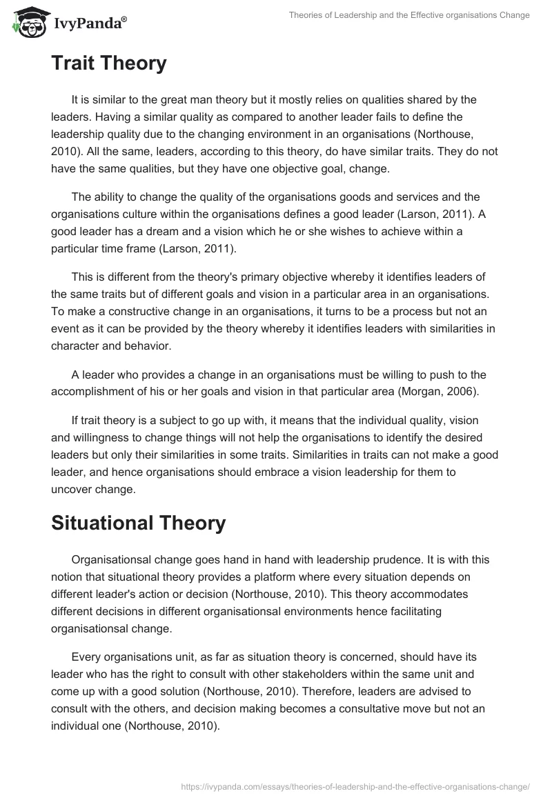 Theories of Leadership and the Effective organisations Change. Page 3