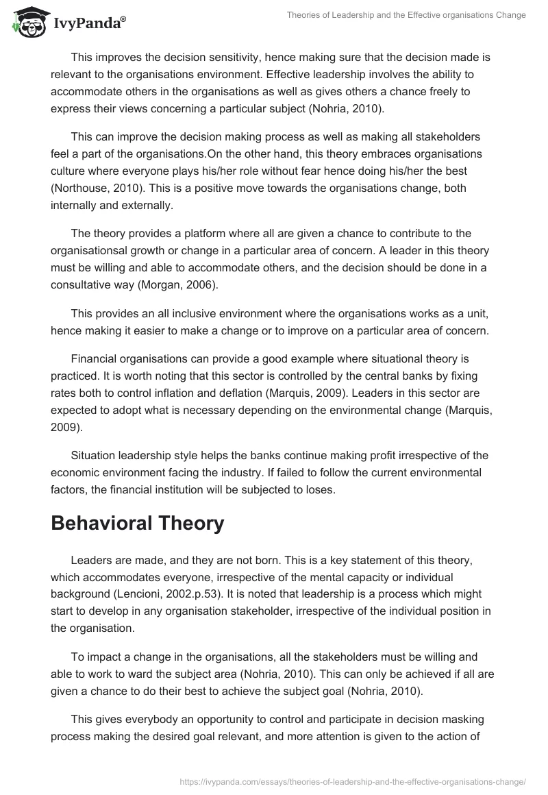 Theories of Leadership and the Effective organisations Change. Page 4