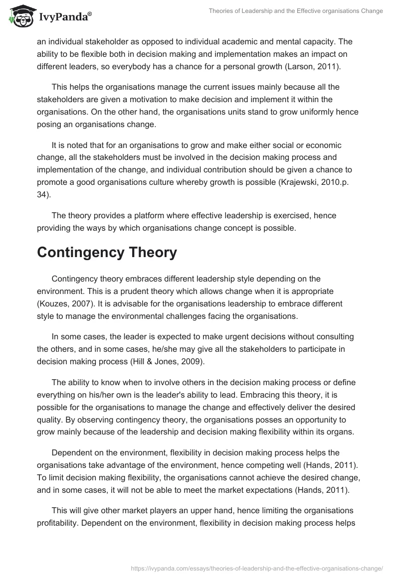 Theories of Leadership and the Effective organisations Change. Page 5