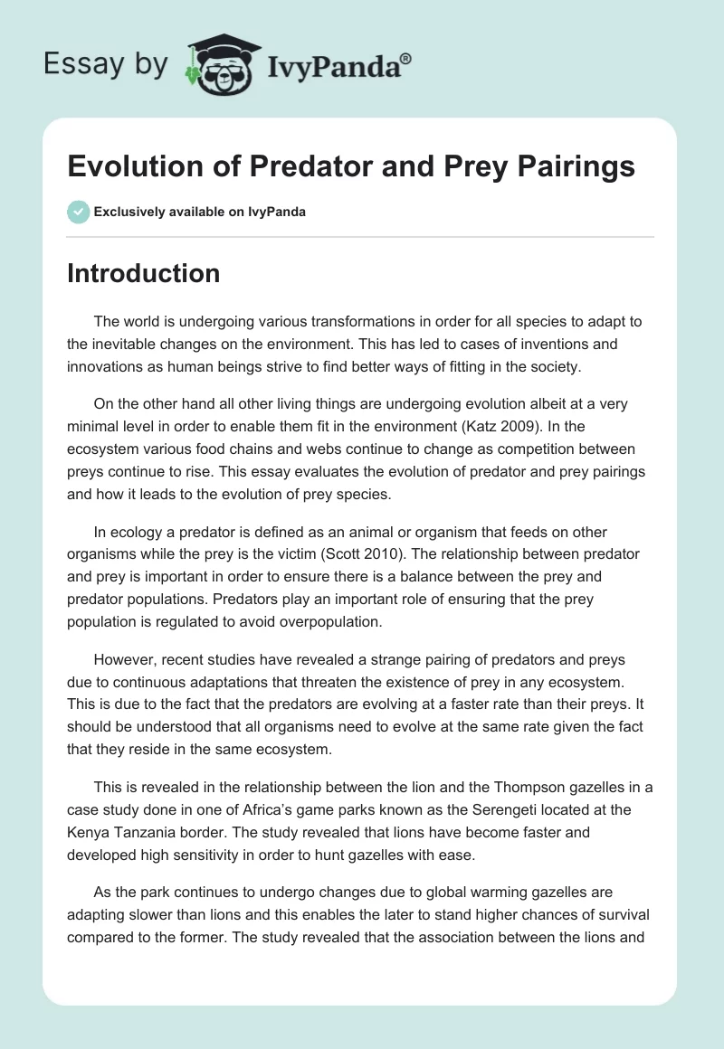 Evolution of Predator and Prey Pairings. Page 1