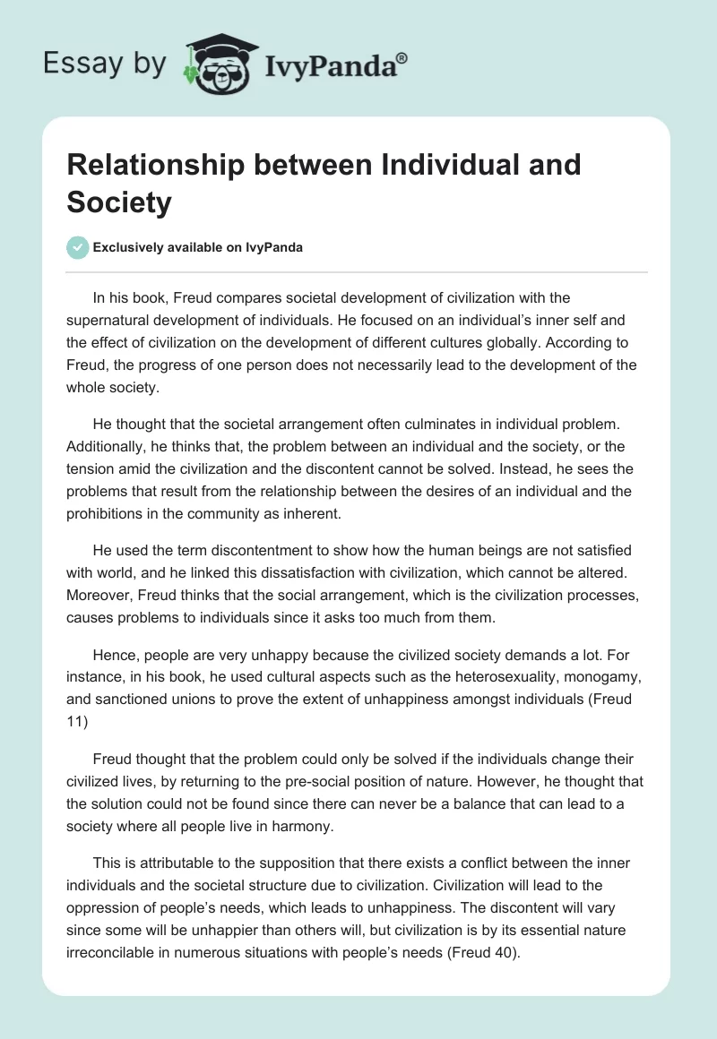 Relationship between Individual and Society. Page 1