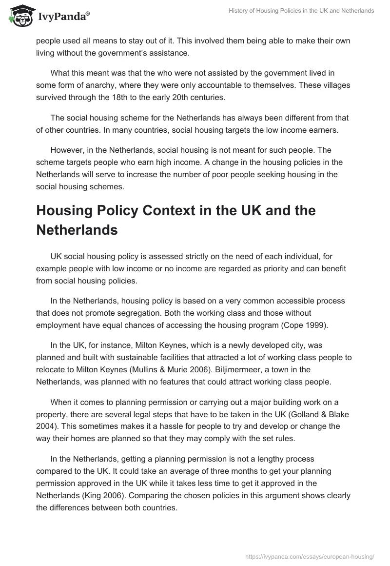 History of Housing Policies in the UK and Netherlands. Page 2
