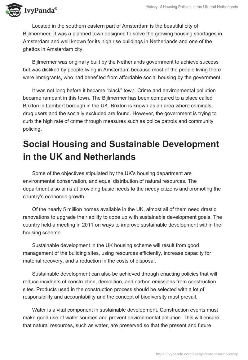 History of Housing Policies in the UK and Netherlands. Page 5