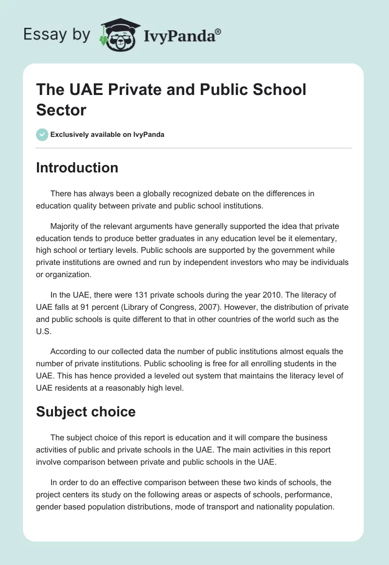The UAE Private and Public School Sector. Page 1