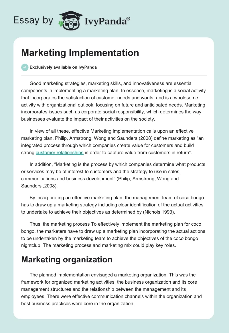 Marketing Implementation. Page 1