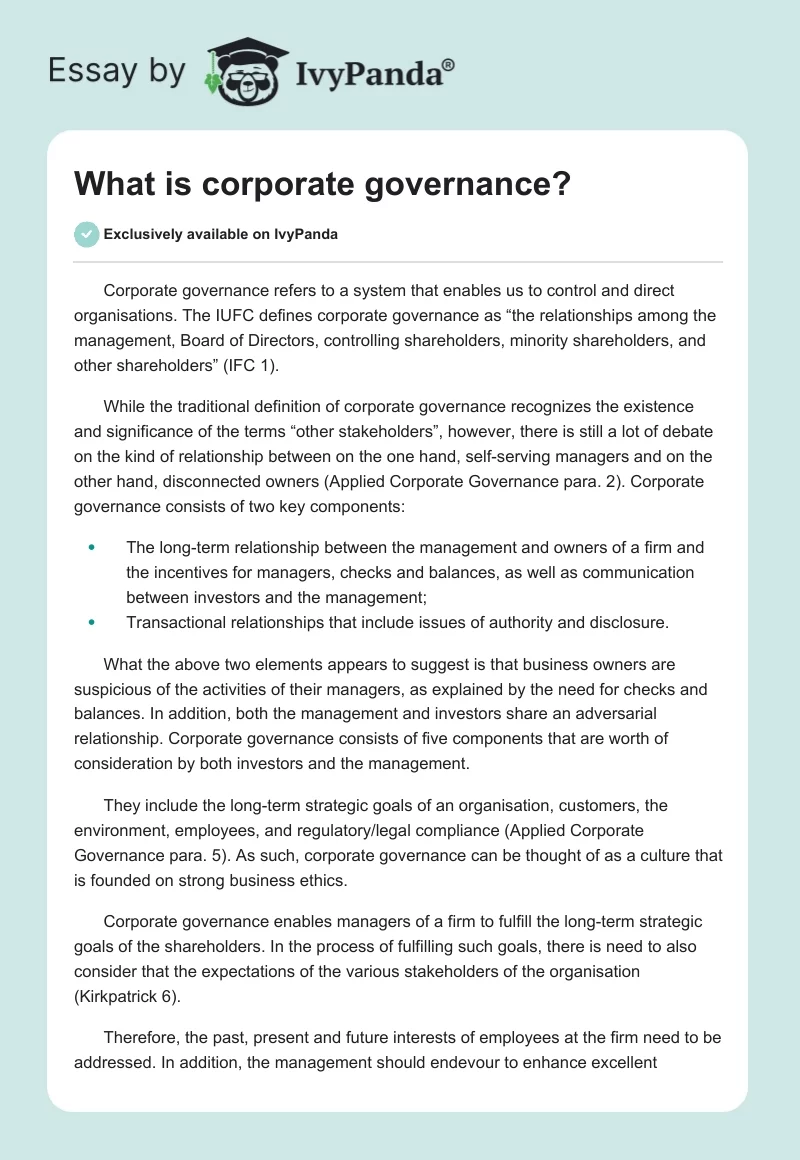 What is corporate governance?. Page 1