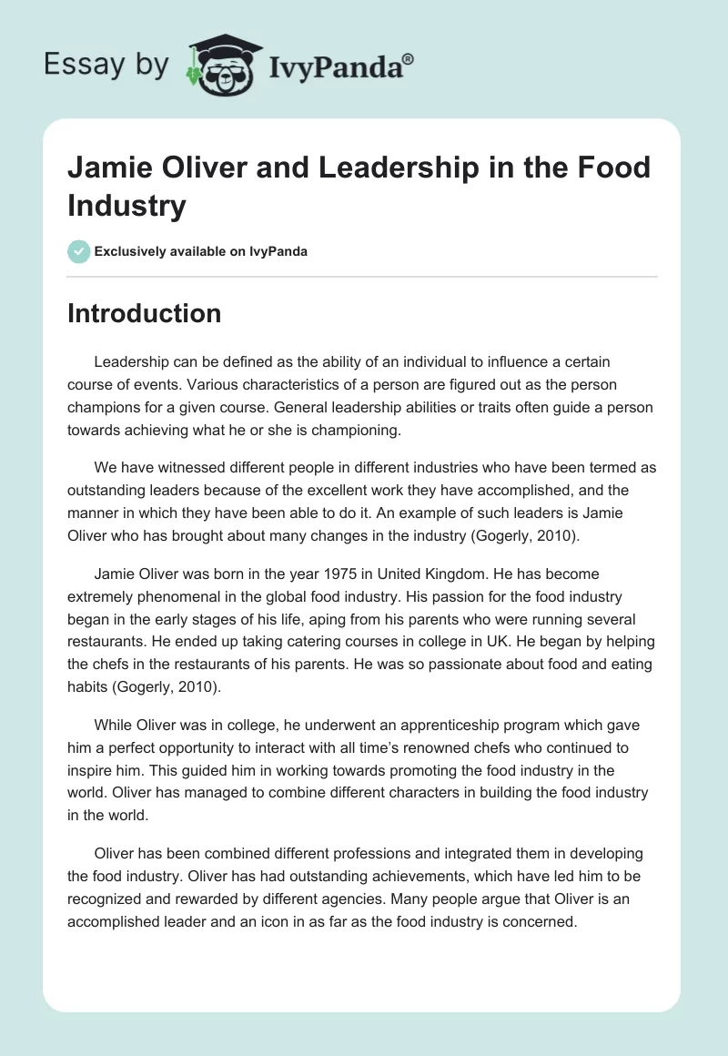 Jamie Oliver and Leadership in the Food Industry. Page 1