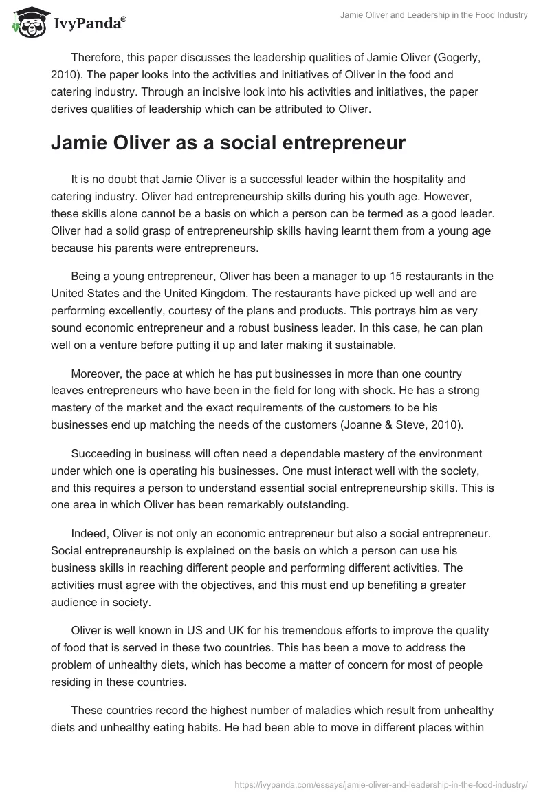 Jamie Oliver and Leadership in the Food Industry. Page 2
