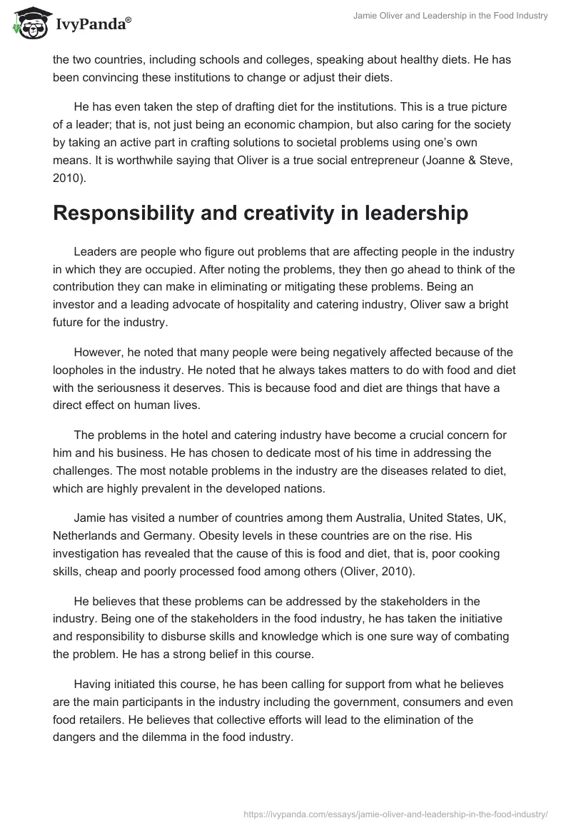 Jamie Oliver and Leadership in the Food Industry. Page 3