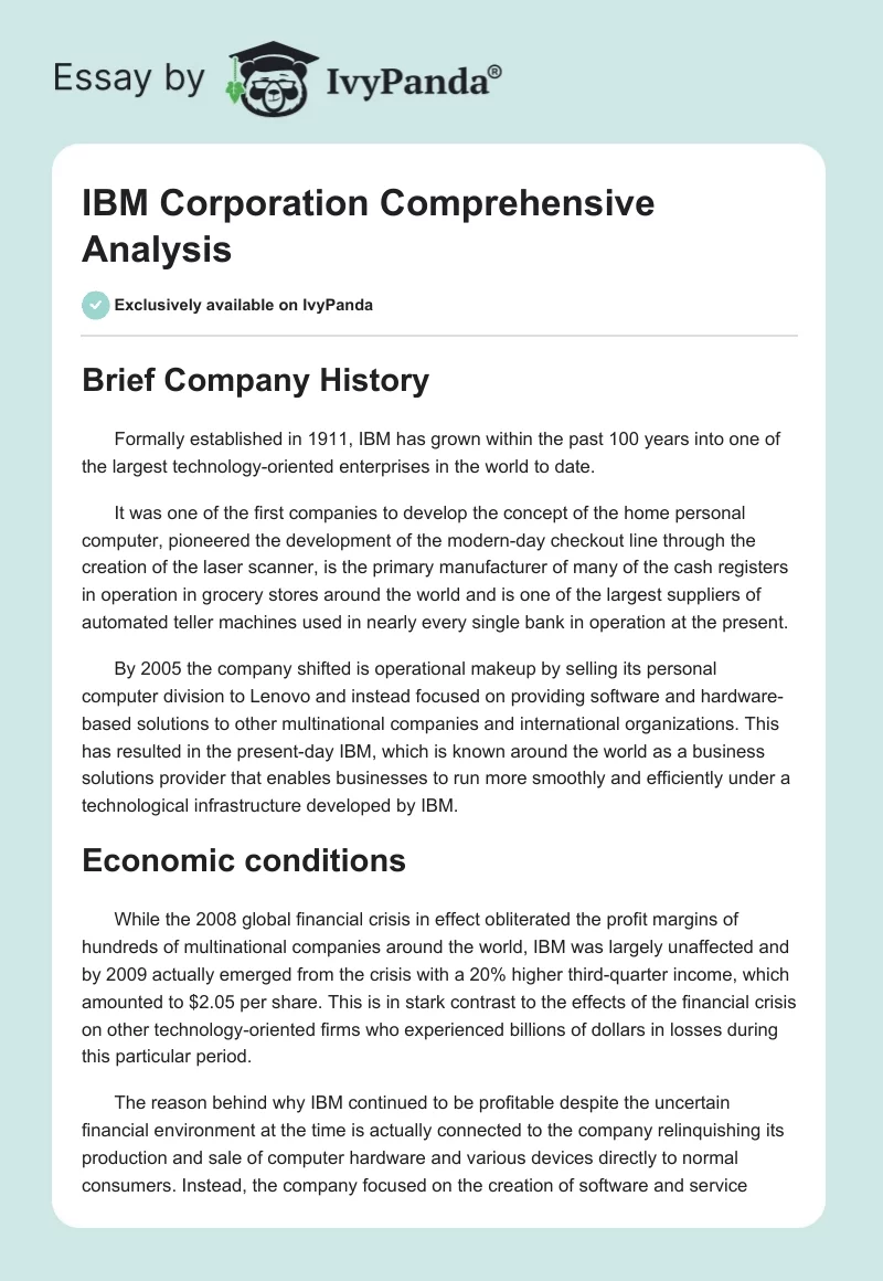 IBM Corporation Comprehensive Analysis. Page 1