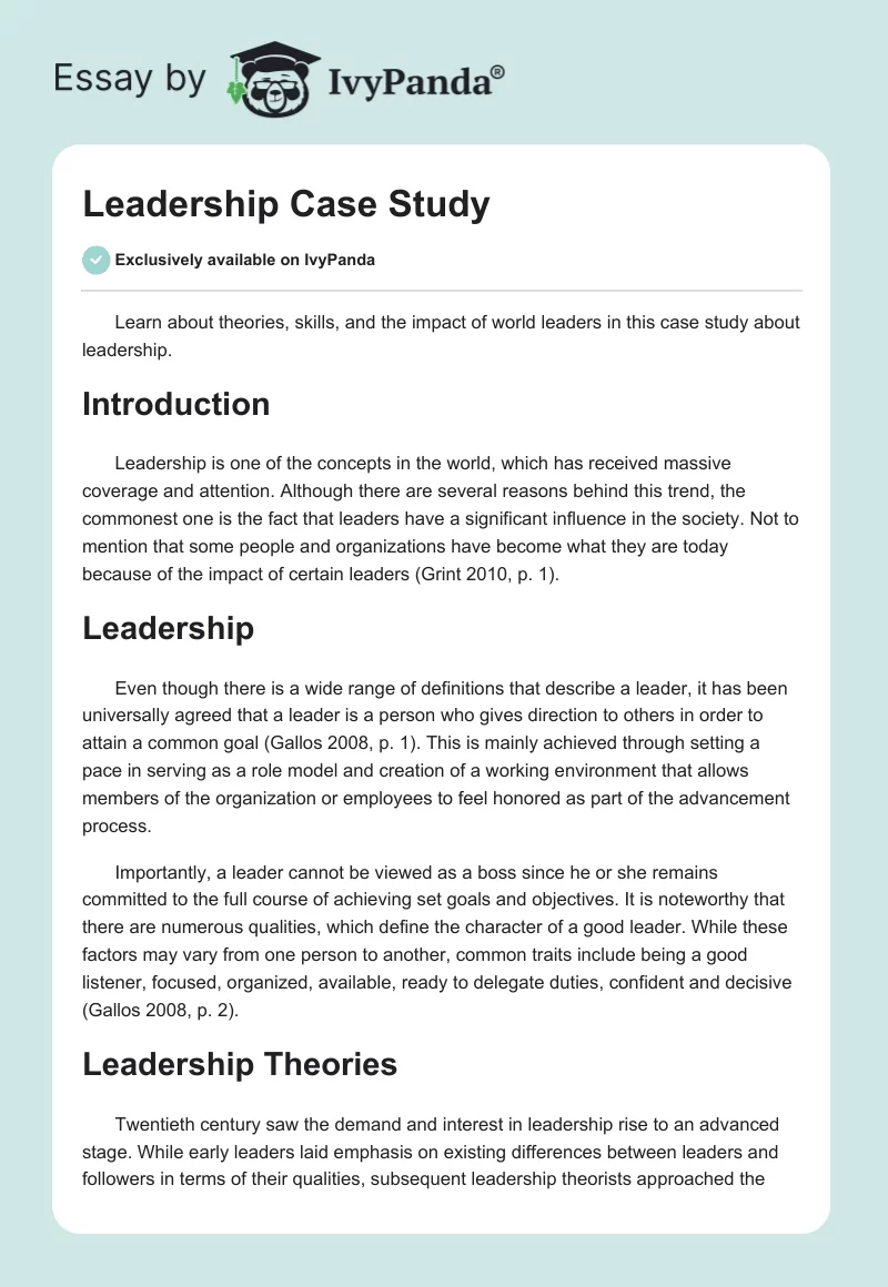 Leadership Case Study. Page 1