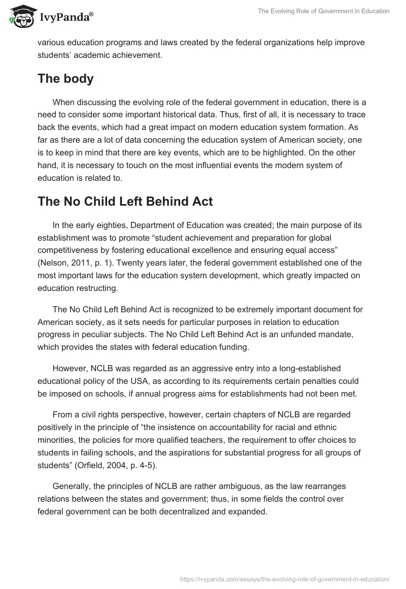 The Evolving Role of Government in Education. Page 2