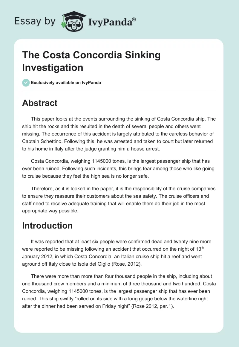 The Costa Concordia Sinking Investigation. Page 1