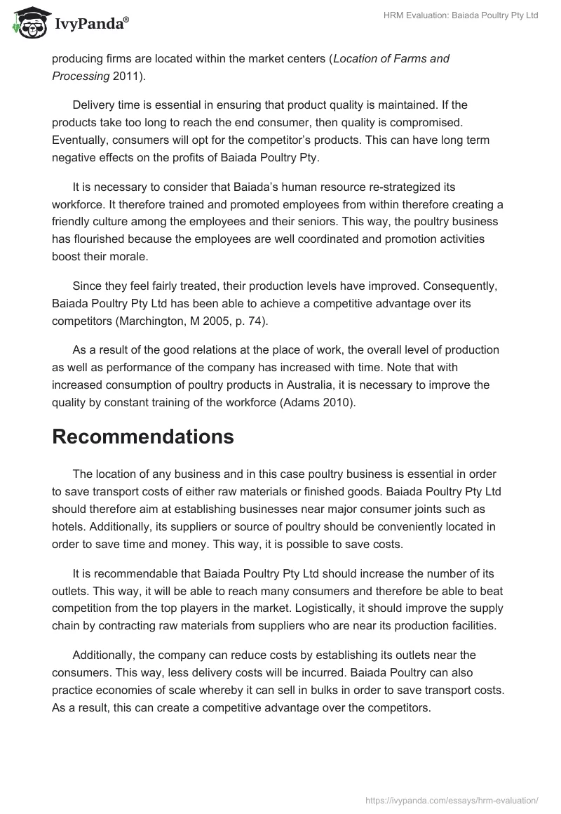 HRM Evaluation: Baiada Poultry Pty Ltd. Page 2