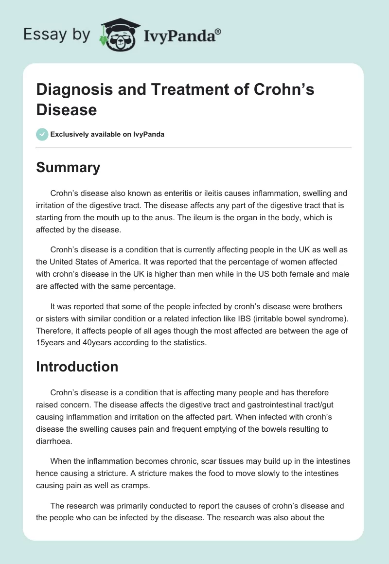 Diagnosis and Treatment of Crohn’s Disease. Page 1