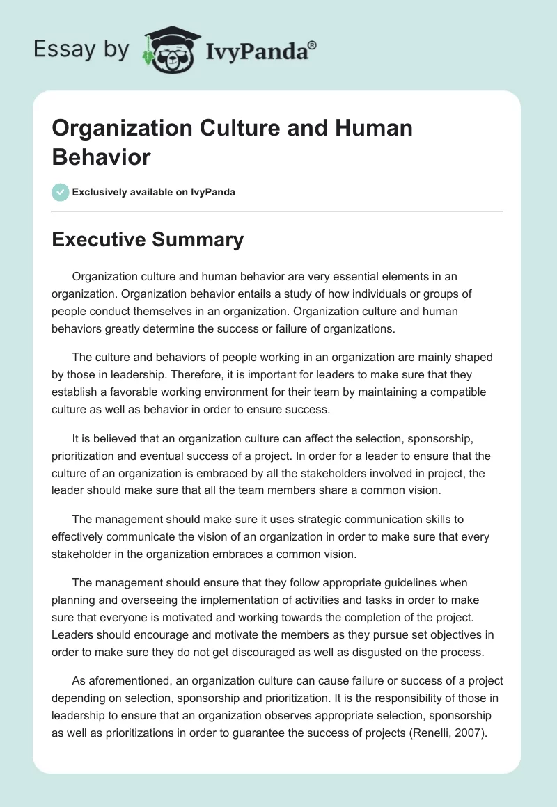 Organization Culture and Human Behavior. Page 1