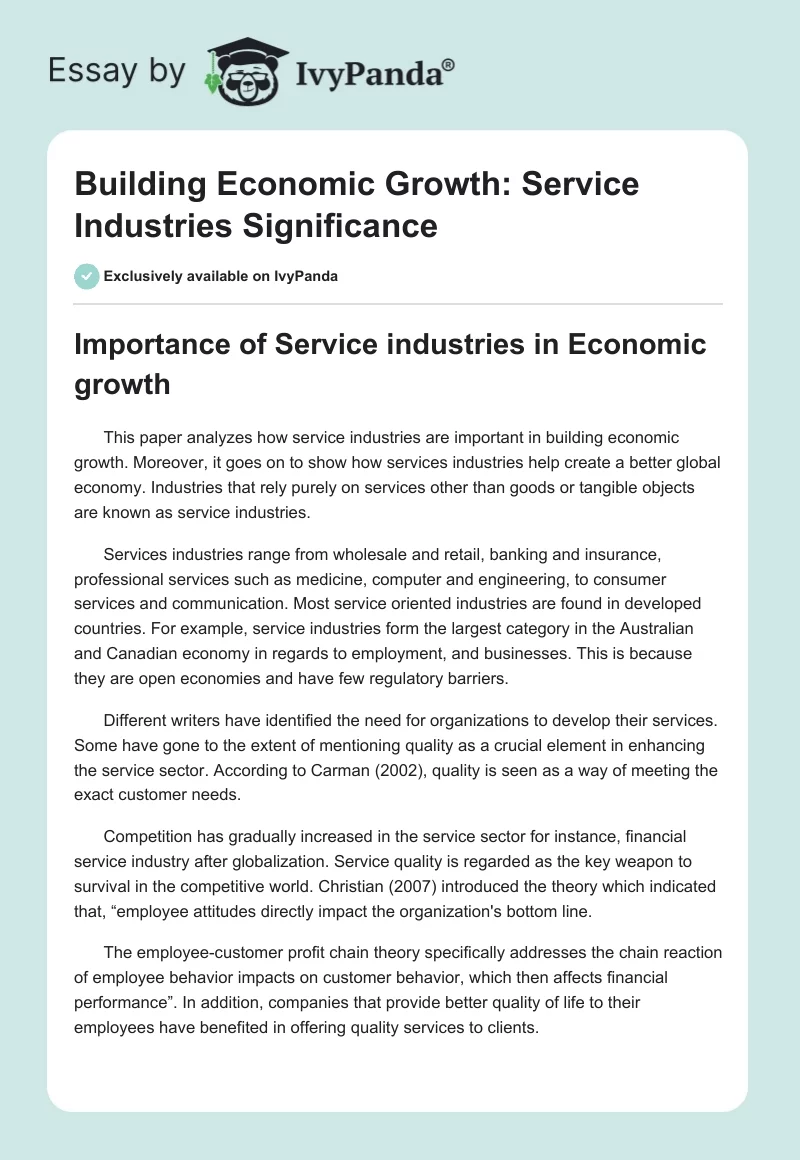 Building Economic Growth: Service Industries Significance. Page 1