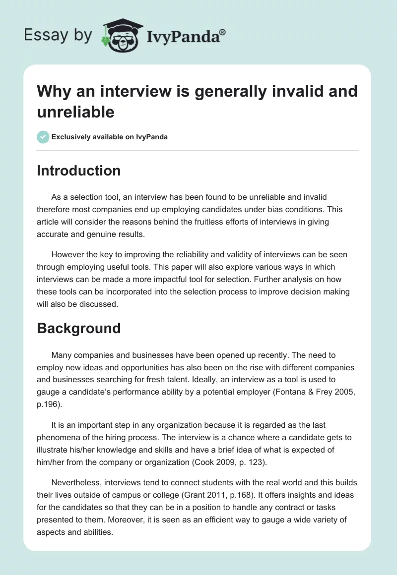 Why an interview is generally invalid and unreliable. Page 1