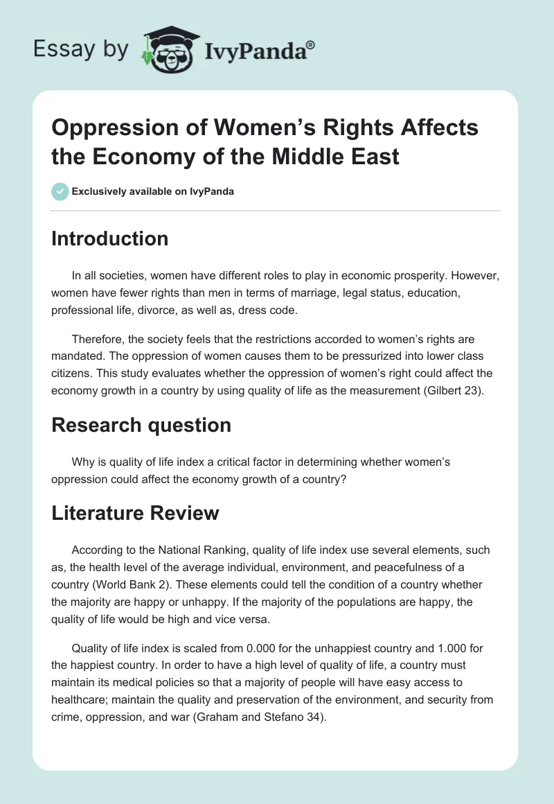 Oppression of Women’s Rights Affects the Economy of the Middle East. Page 1