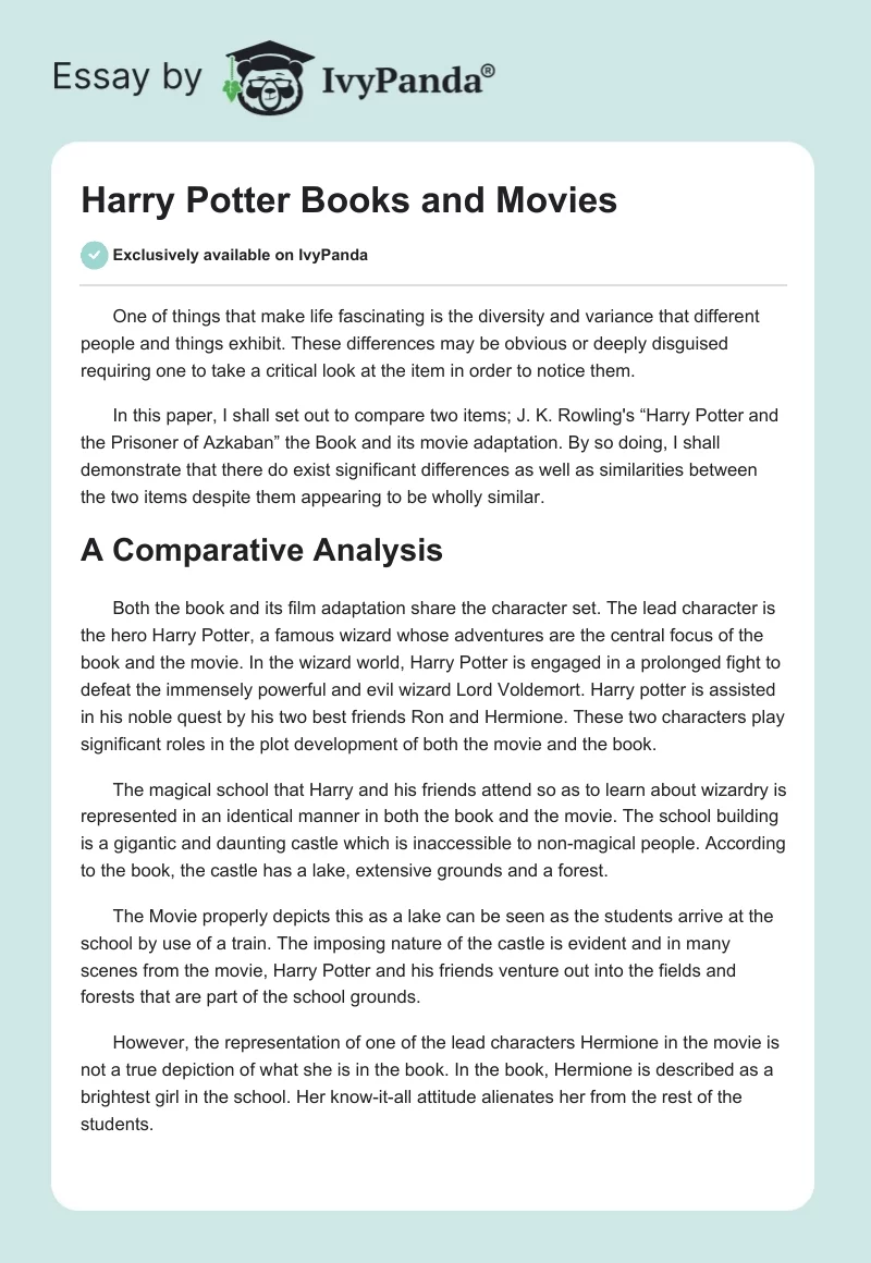 Harry Potter Books and Movies. Page 1