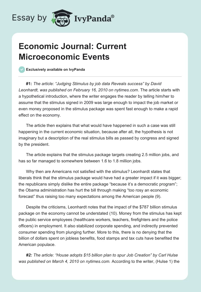 Economic Journal: Current Microeconomic Events. Page 1