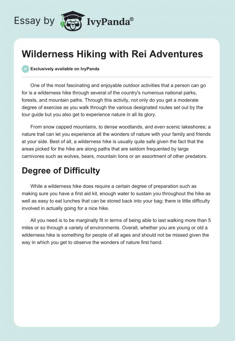 Wilderness Hiking with Rei Adventures. Page 1