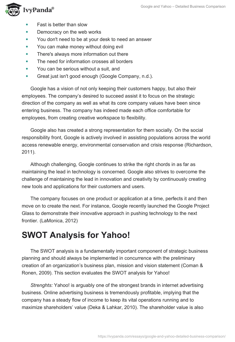 Google and Yahoo – Detailed Business Comparison. Page 3