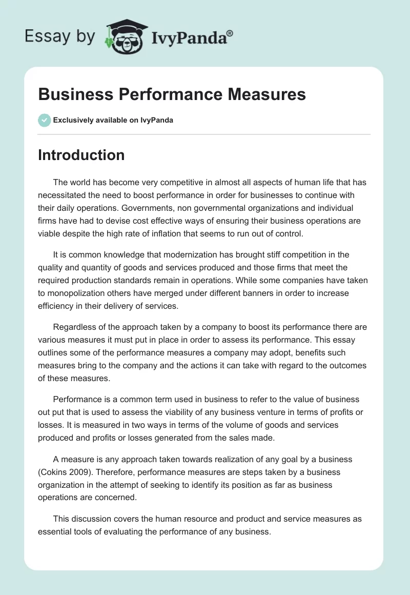 Business Performance Measures. Page 1