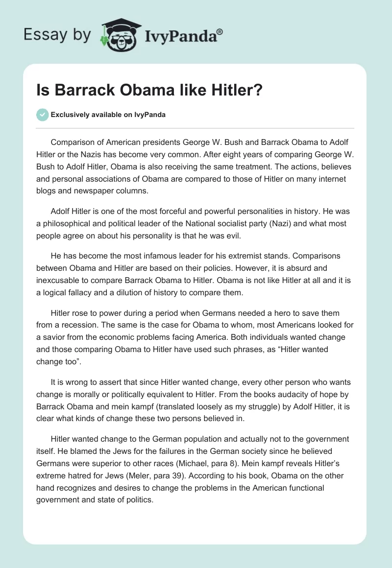 Is Barrack Obama Like Hitler?. Page 1