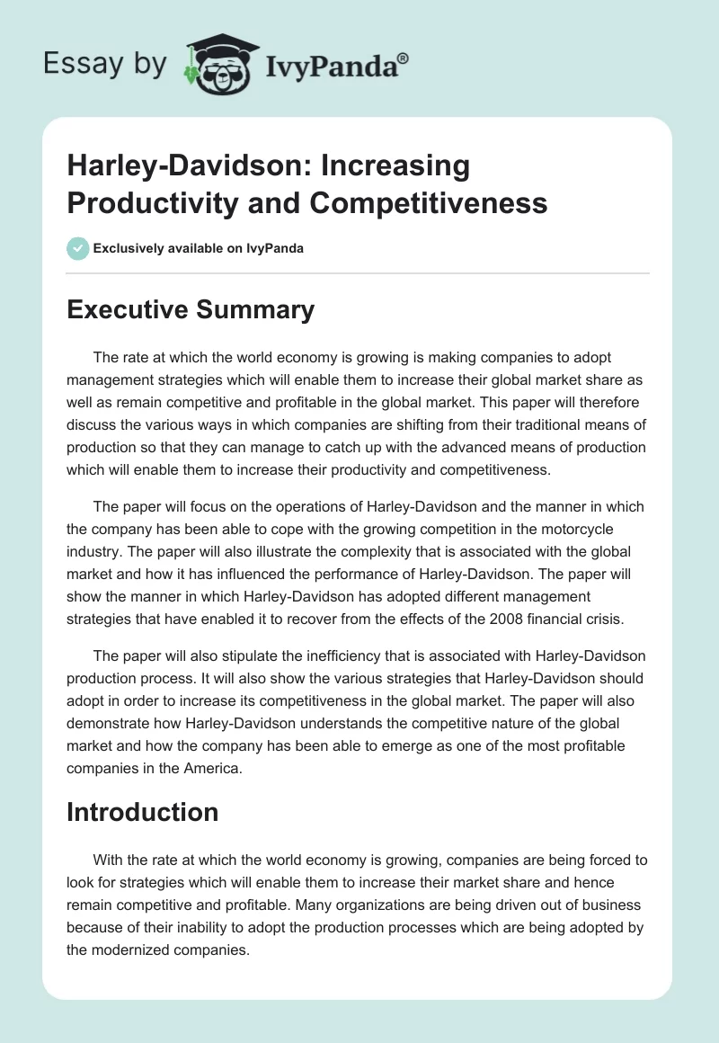 Harley-Davidson: Increasing Productivity and Competitiveness. Page 1
