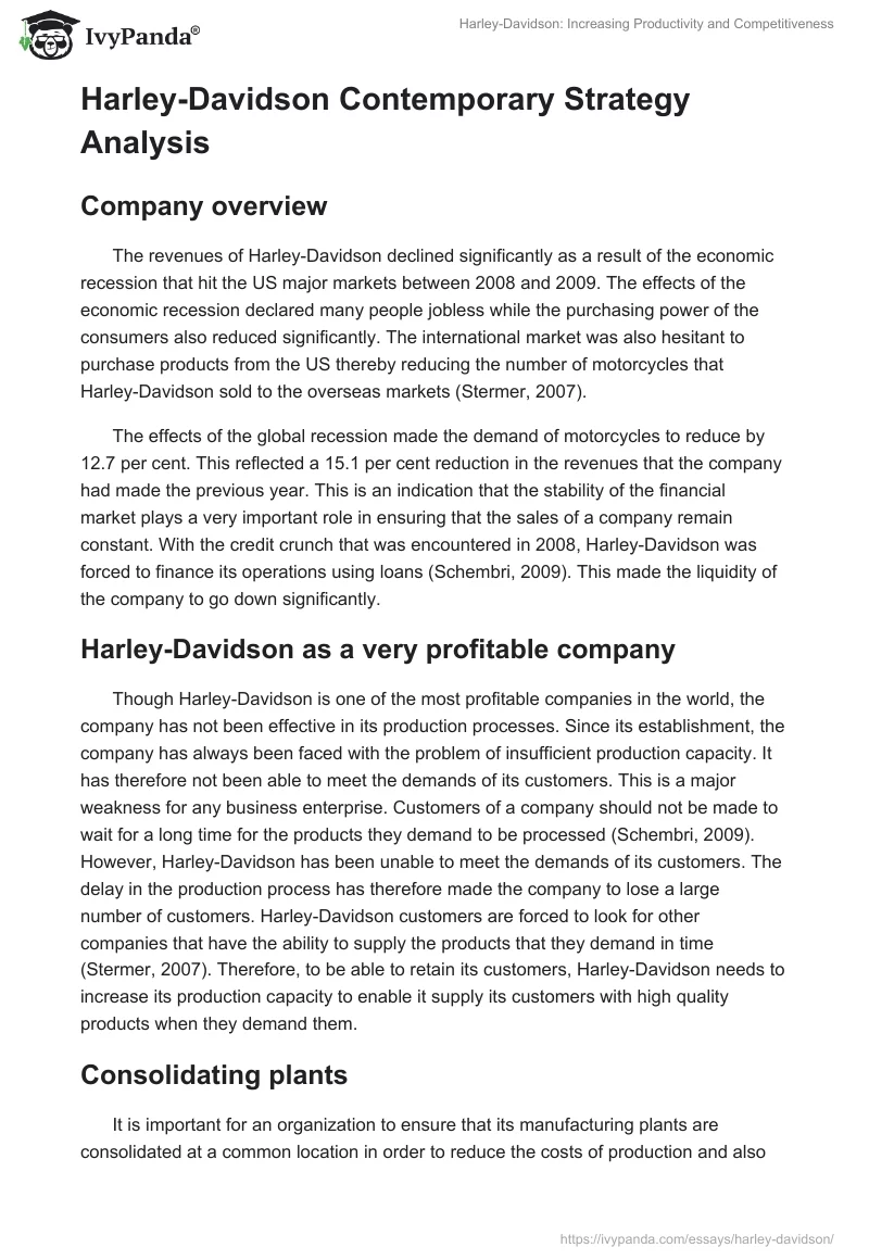 Harley-Davidson: Increasing Productivity and Competitiveness. Page 3