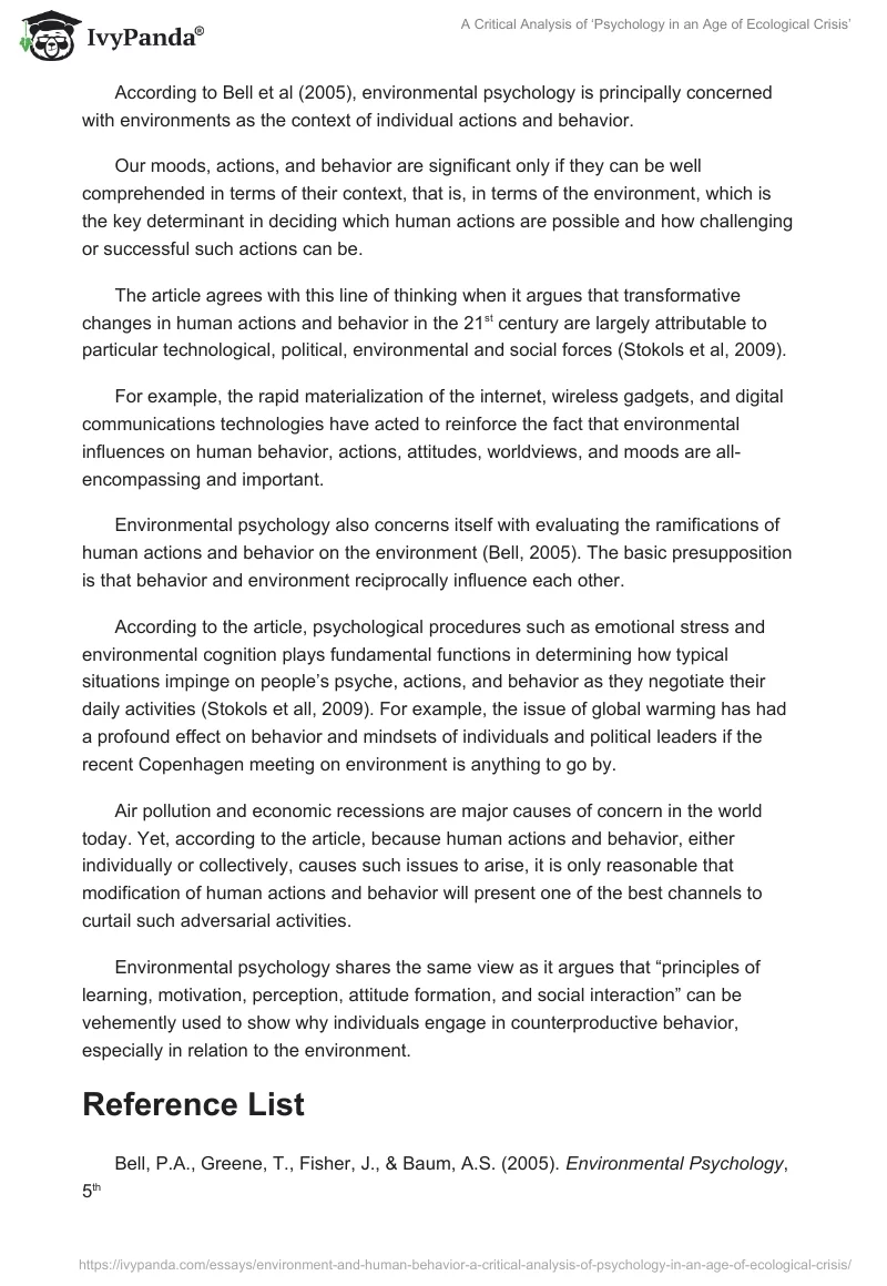 A Critical Analysis of ‘Psychology in an Age of Ecological Crisis’. Page 3