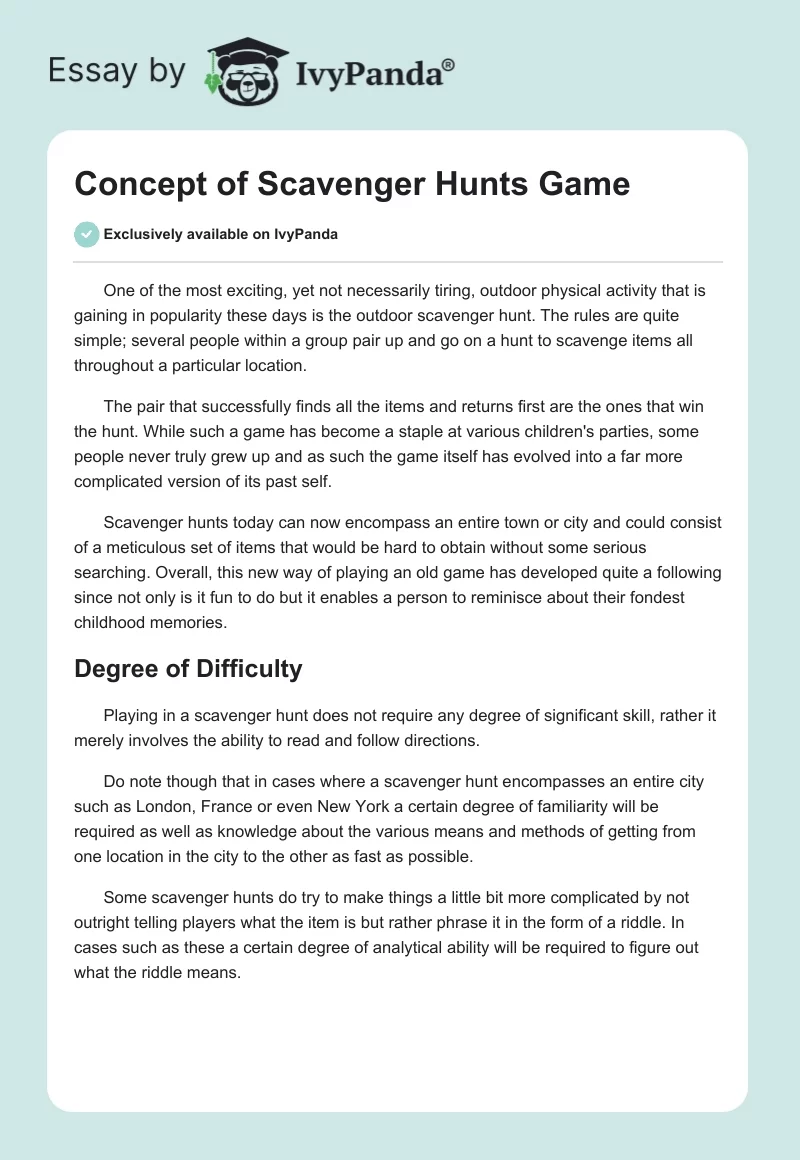 Concept of Scavenger Hunts Game. Page 1