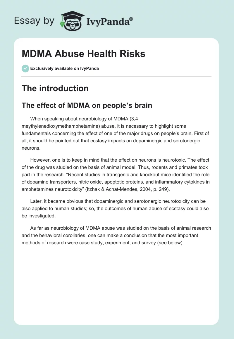 MDMA Abuse Health Risks. Page 1