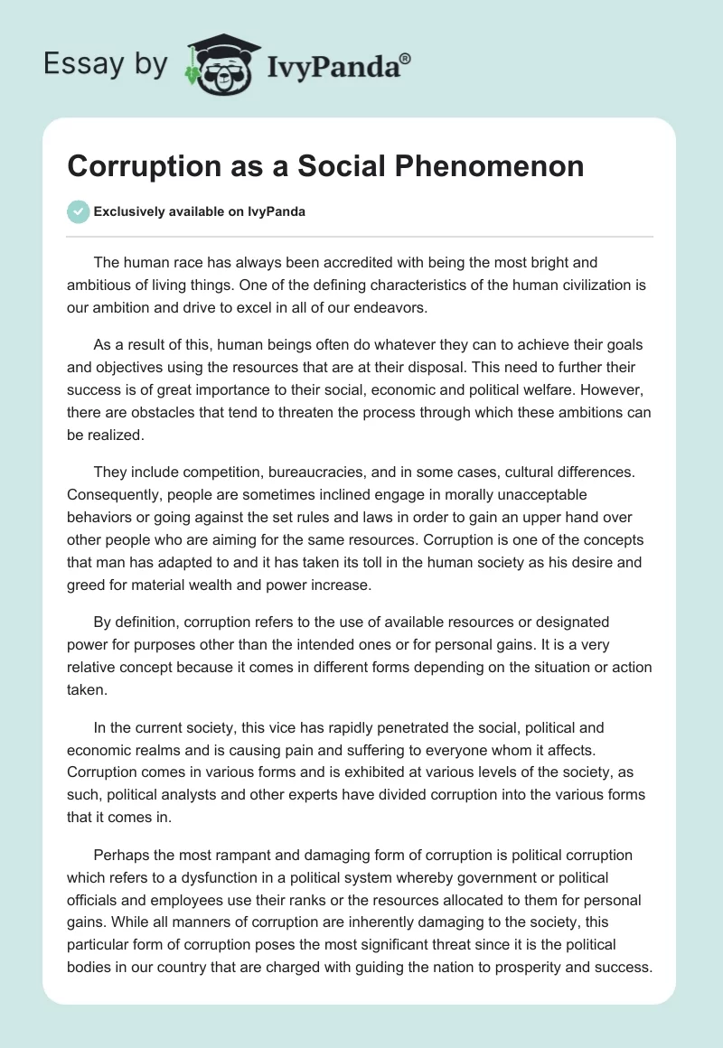 Corruption as a Social Phenomenon. Page 1