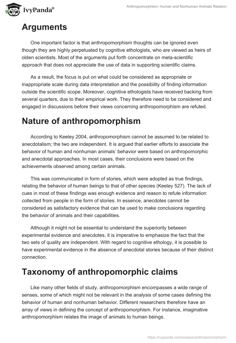 Anthropomorphism: Human and Nonhuman Animals Relation. Page 3