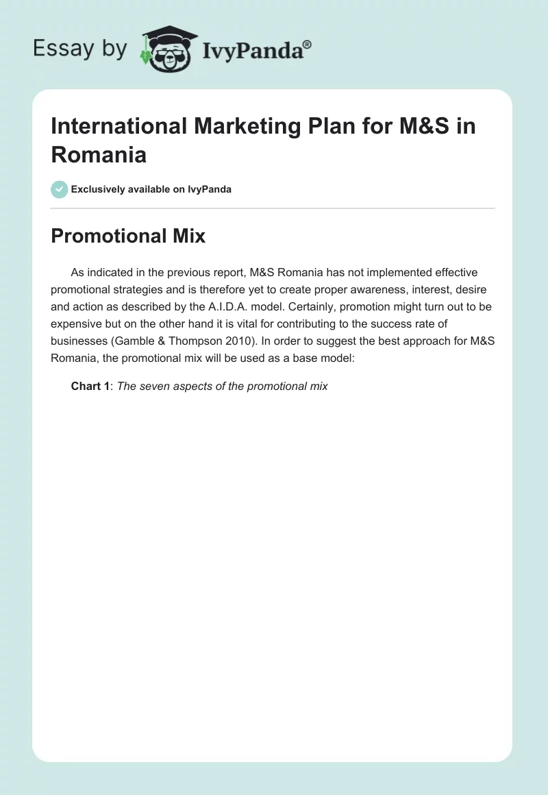 International Marketing Plan for M&S in Romania. Page 1