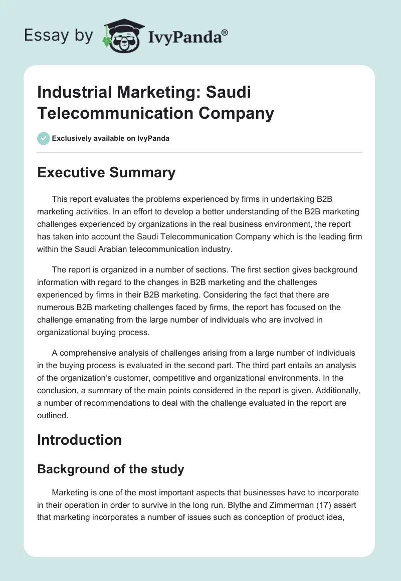 Industrial Marketing: Saudi Telecommunication Company. Page 1