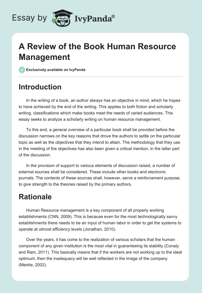 A Review of the Book Human Resource Management. Page 1