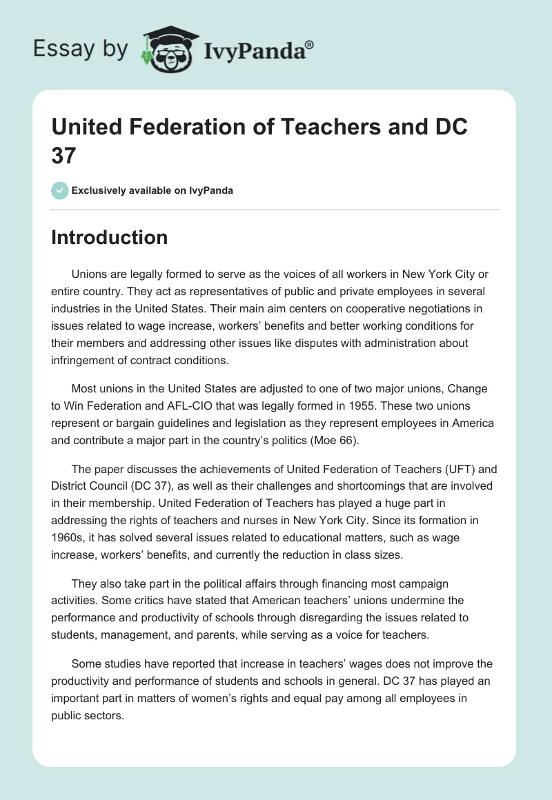 United Federation of Teachers and DC 37. Page 1