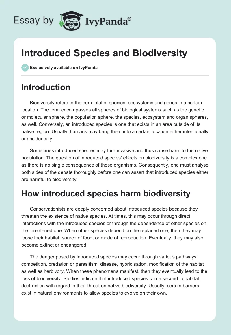 Introduced Species and Biodiversity. Page 1
