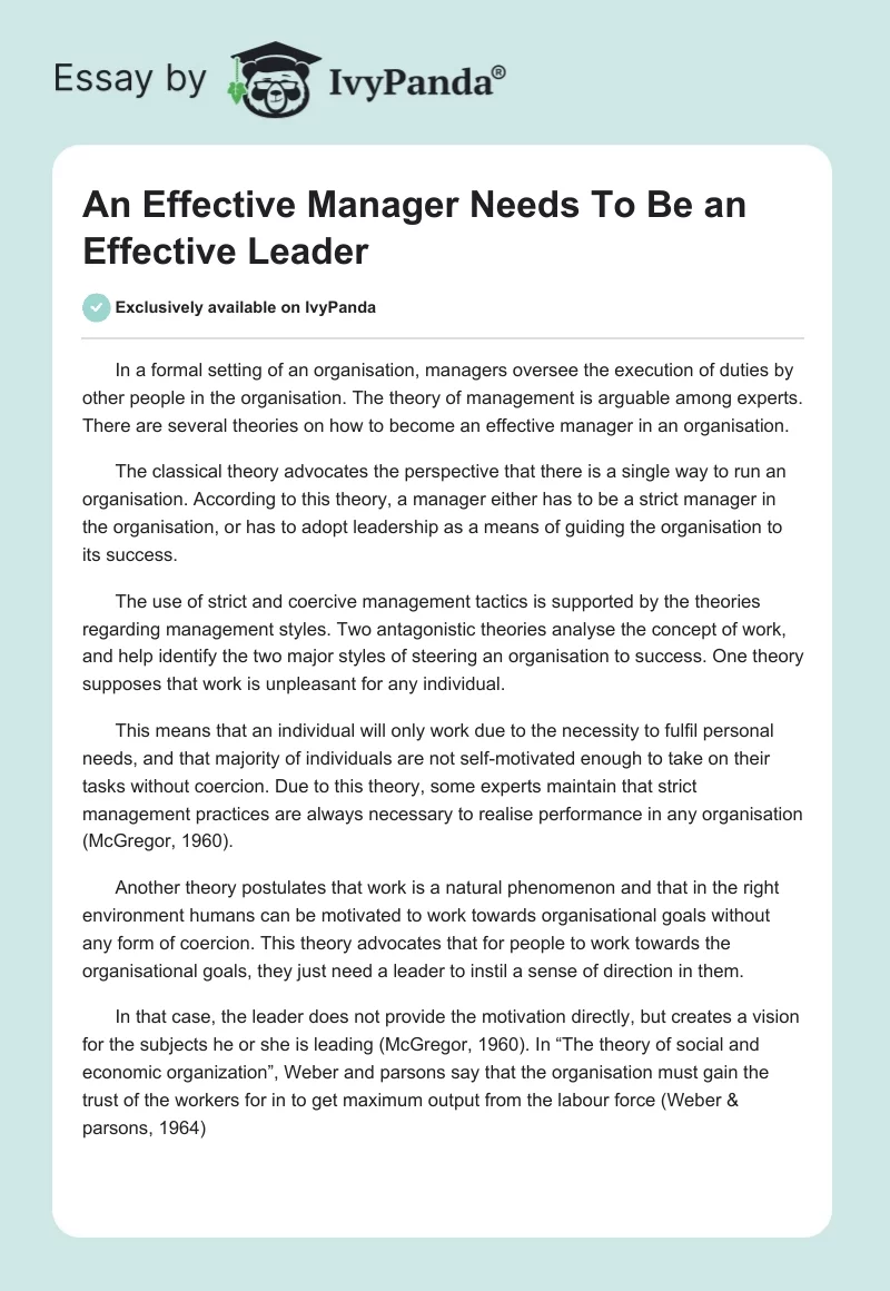 An Effective Manager Needs To Be an Effective Leader. Page 1
