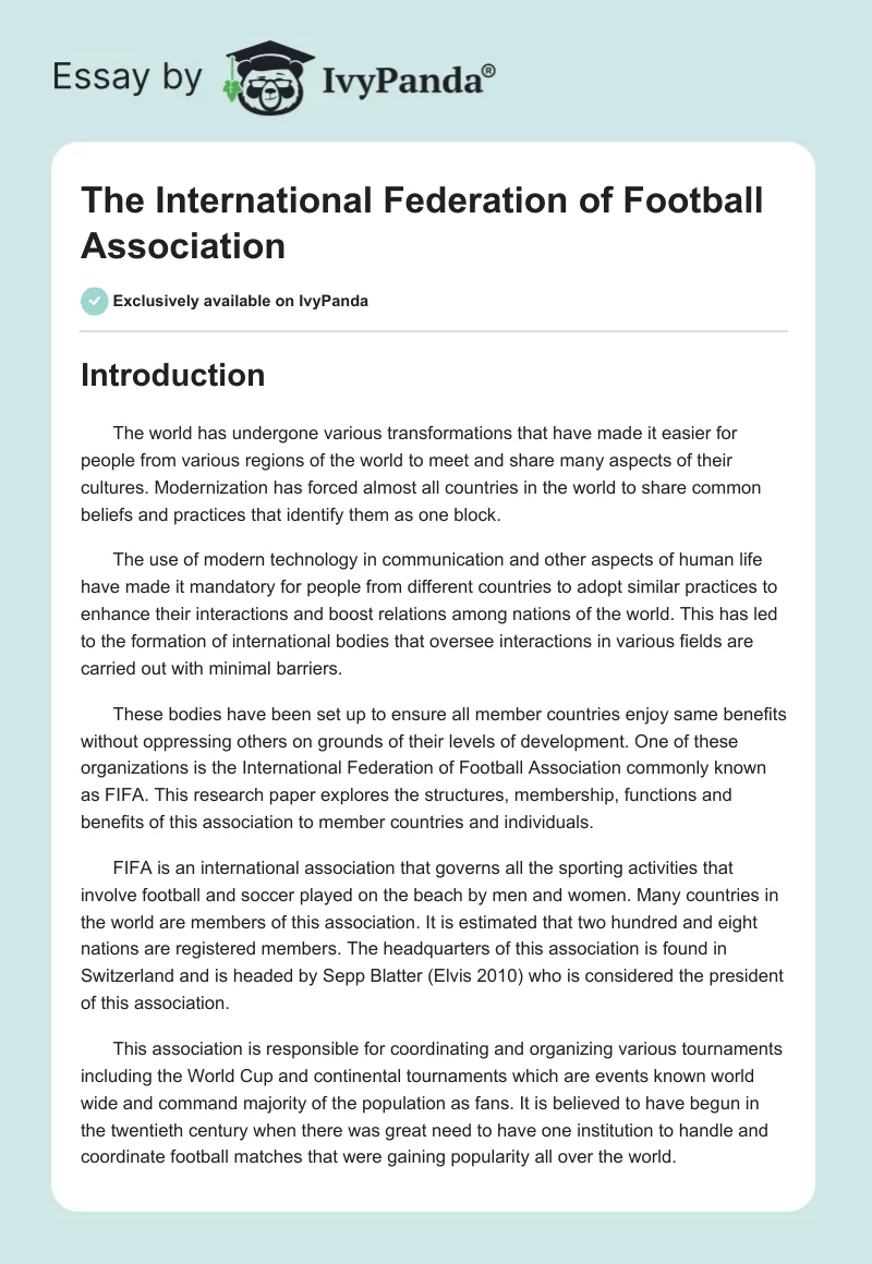 The International Federation of Football Association. Page 1