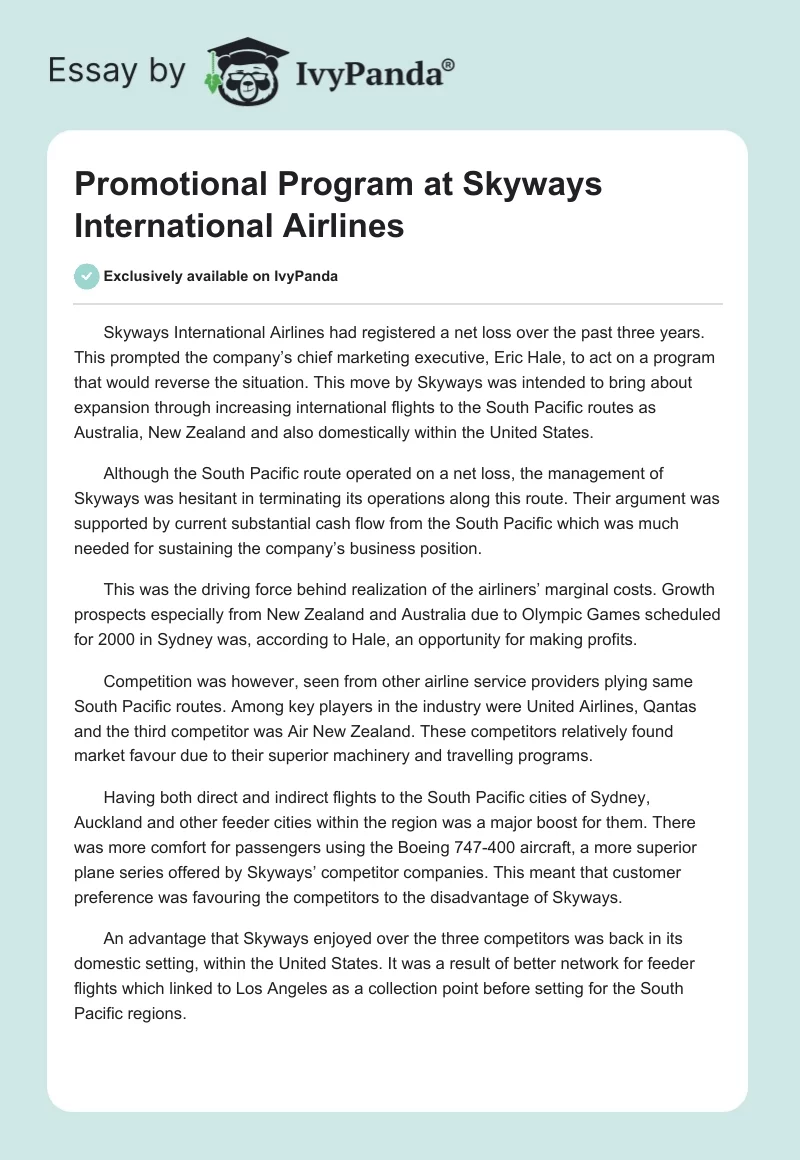 Promotional Program at Skyways International Airlines. Page 1