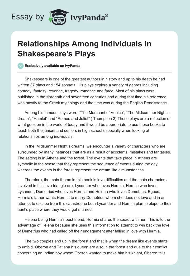Relationships Among Individuals in Shakespeare's Plays. Page 1