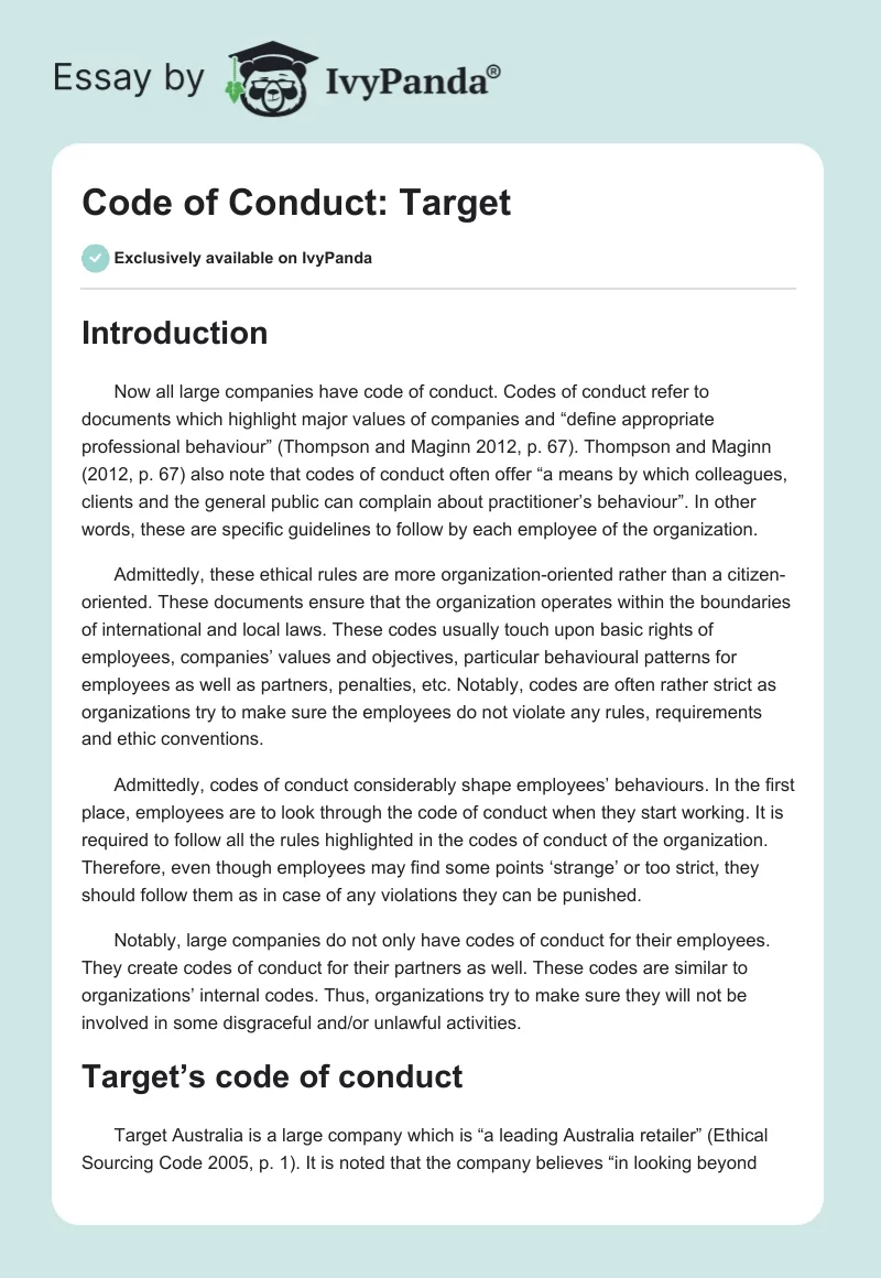 Code of Conduct: Target. Page 1